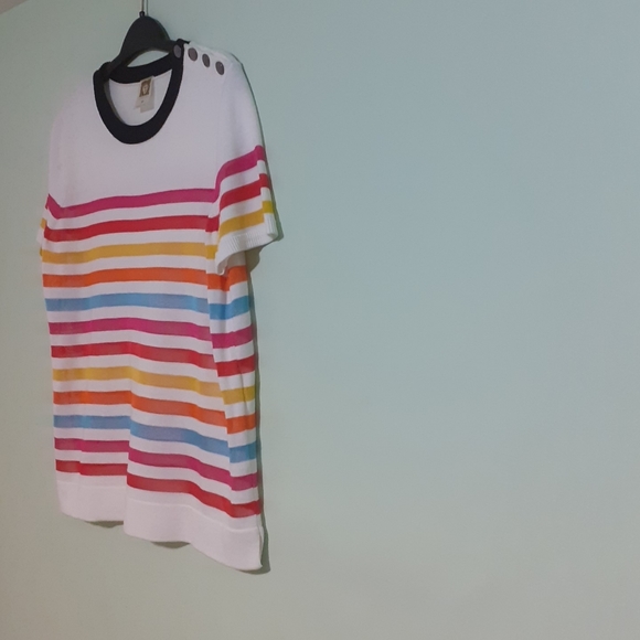 Knitted Blouse Multicolour Rainbow Short Sleeve Knit Top  MEDIUM - Picture 2 of 4